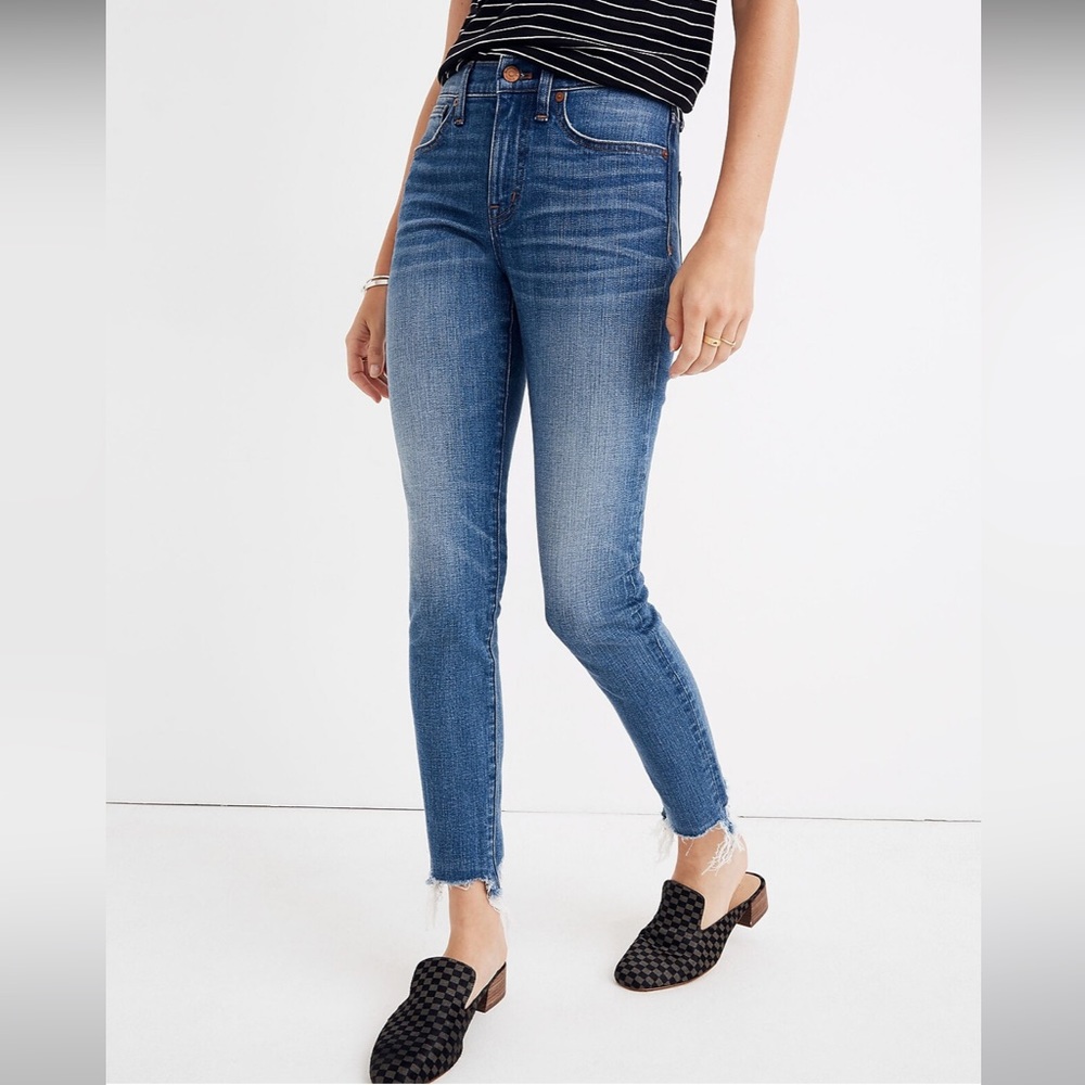 9" high-rise skinny crop jeans: destructed-hem edition